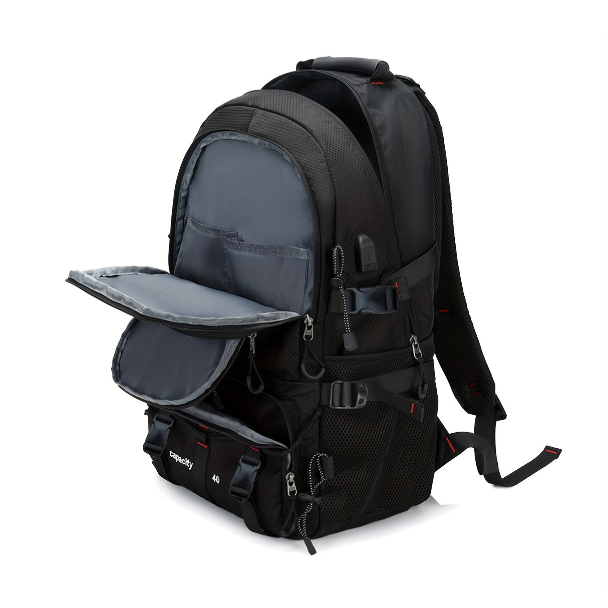 [Lightweight Hiking Backpack] CASAKECA 40L Lightweight Hiking Backpack | Durable Polyester Outdoor Travel Daypack with Laptop Sleeve, Adjustable Straps, USB Charging Port, and Multiple Compartments for Climbing, Camping & Tou