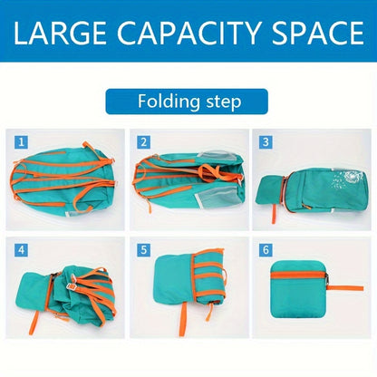 [Lightweight Foldable Backpack] Lightweight Nylon OGEHUAFEE Backpack - Large Capacity, Foldable Design | Travel, Hiking & Commuting, Black with Floral Accents, Adjustable Shoulder Straps, Zip Closure