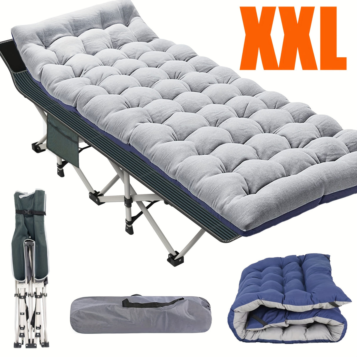 1pc Folding Bed, Camping Cots With Double-Sided Mattress, Portable Foldable Guest Bed, Heavy Duty Sleeping Bed Cot With Carry Bag, Gray&Blue