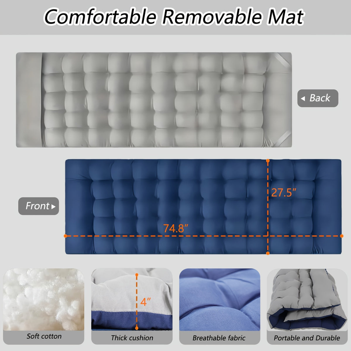 1pc Folding Bed, Camping Cots With Double-Sided Mattress, Portable Foldable Guest Bed, Heavy Duty Sleeping Bed Cot With Carry Bag, Gray&Blue