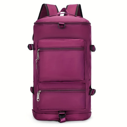 Large Capacity Waterproof Nylon Backpack with Dry/Wet Separation, Shoe Compartment - Adjustable Straps, Multi-Functional Outdoor Hiking and Camping Bag for Men and Women, Purple, Backpack for Travel