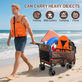 Collapsible Folding Wagon Cart, Convertible beach chair, Large Capacity Camping Wagon, Can hold up to 400 lbs, All Terrain Foldable Wagon, Heavy Duty Utility Wagon Cart For Grocery Outdoor Beach Gardening Shopping Fishing