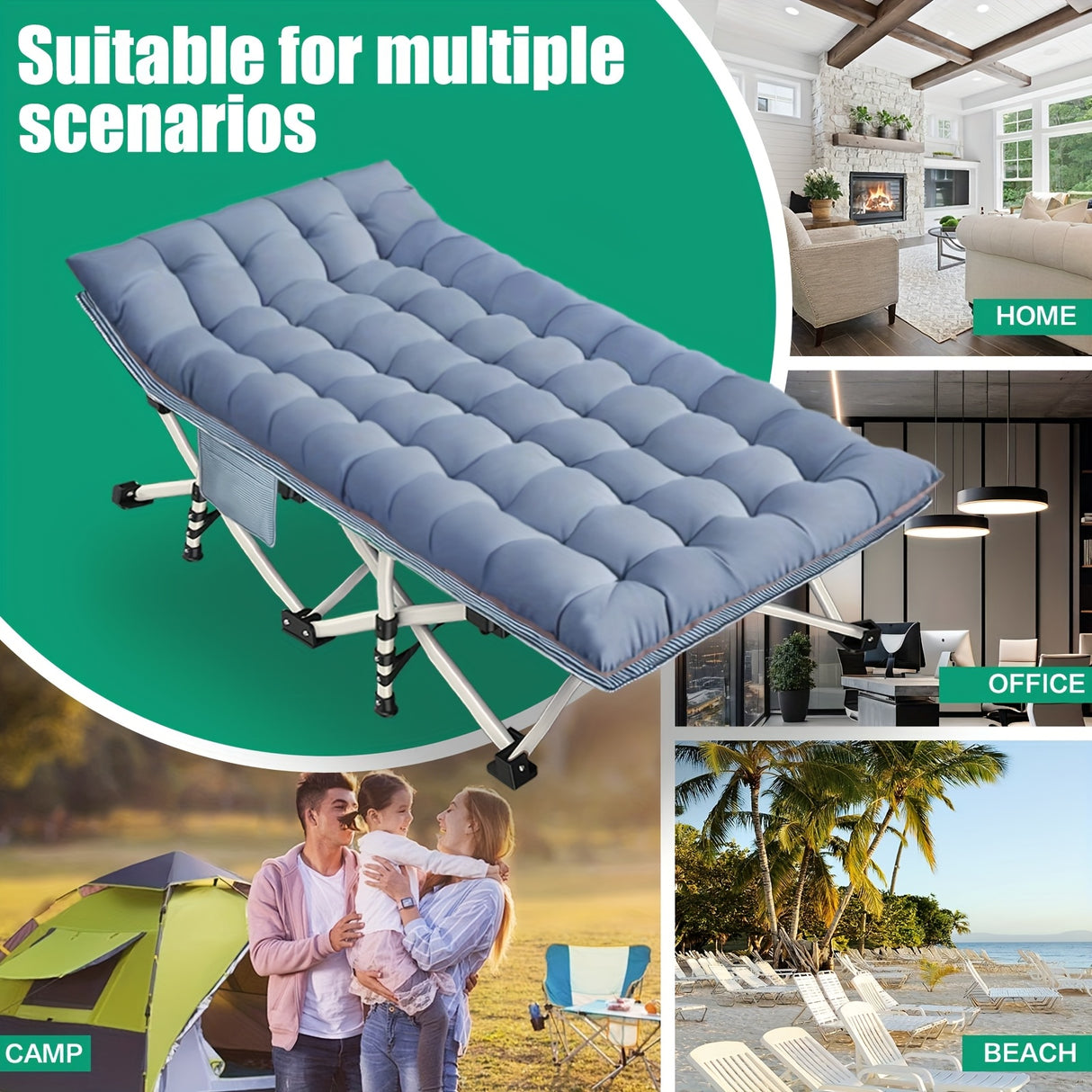 Oversize XXL Folding Camping Cot Extra Wide Heavy Duty Guest Bed with Mattress Max Load 700lbs Cots for Sleeping for Adults Kids Portable Bed Travel for Outdoor Beach Garden Fishing Vacation 79" L X 32" W X 18" H Camping Hunt