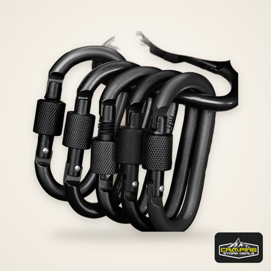 6pcs Black Aluminum Alloy D-Shaped Carabiners with Screw Gate - Perfect for Climbing, Camping, Hiking & Fishing, 42x80mm Keychain Hooks