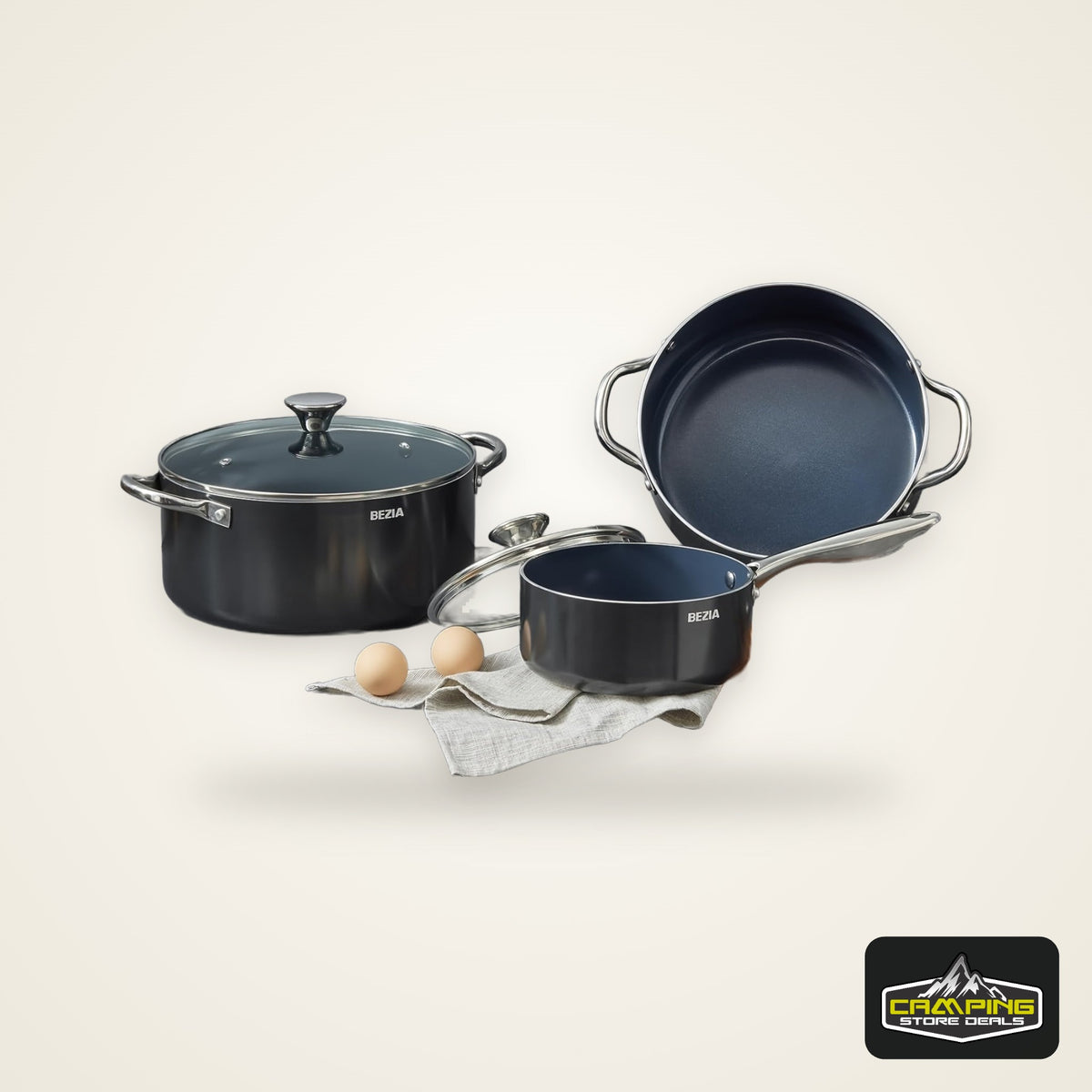 6pcs Induction Cookware, Pots and Pans Set with Non-Stick Ceramic Coating, Dishwasher Safe & Oven Safe, Compatible with All Stoves, Black