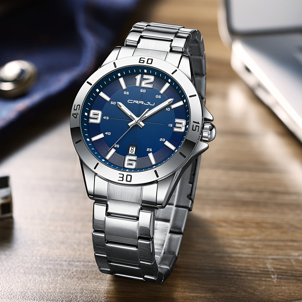 CRRJU Brand Men Watches Business Quartz Watch Men's Stainless Steel Band 1181.1inch Waterproof Date Wristwatches, Ideal choice for Gifts
