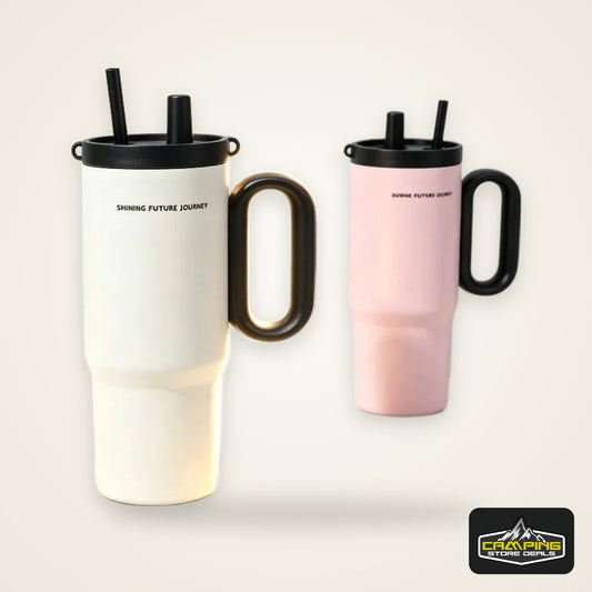 720ML Stainless Steel Thermos Cup with Straw & Handle Ice Coffee Drink Vacuum Insulated Cup Car Travel Outdoor Water Bottle
