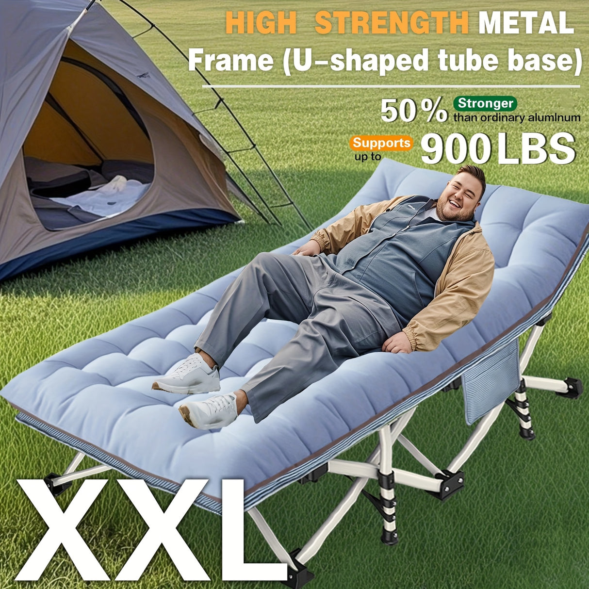Oversize XXL Folding Camping Cot Extra Wide Heavy Duty Guest Bed with Mattress Max Load 700lbs Cots for Sleeping for Adults Kids Portable Bed Travel for Outdoor Beach Garden Fishing Vacation 79" L X 32" W X 18" H Camping Hunt