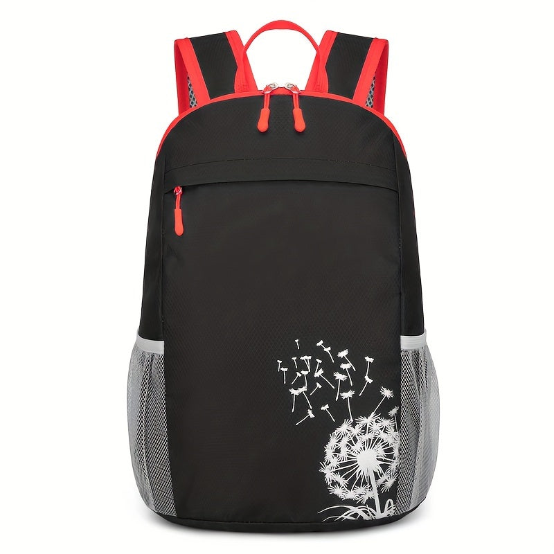 [Lightweight Foldable Backpack] Lightweight Nylon OGEHUAFEE Backpack - Large Capacity, Foldable Design | Travel, Hiking & Commuting, Black with Floral Accents, Adjustable Shoulder Straps, Zip Closure