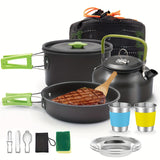 16pcs Camping Cookware, Backpacking Compact Camping Cooking Set Camping Pot with Cups Plates Forks Knives Spoons, Camping Pots and Pans Set for Backpacking, Outdoor Cooking