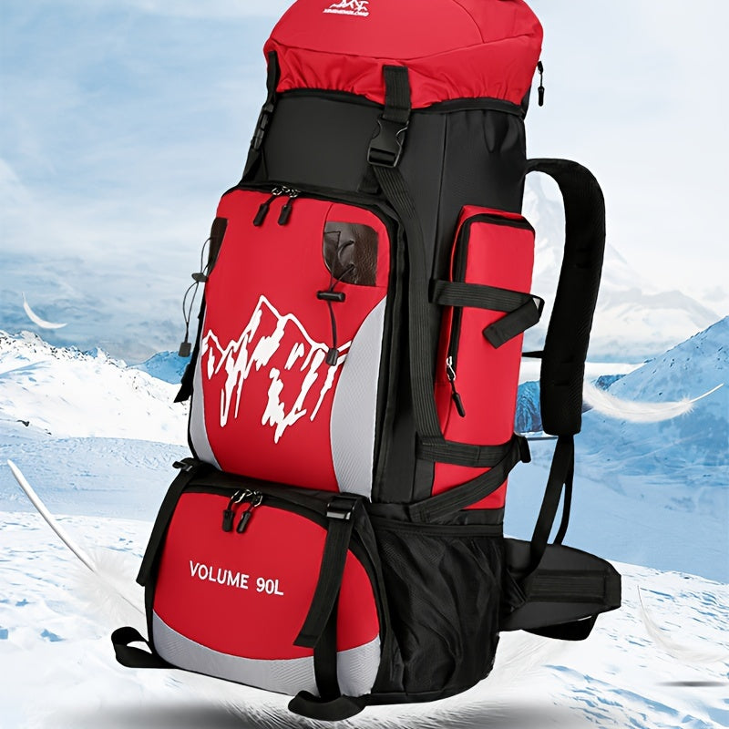 [Large Capacity | Durable] Lightweight 90L Travel Backpack | Large Capacity, Durable Nylon, Adjustable Straps | Red & Black for Hiking, Camping, and Outdoor Adventures