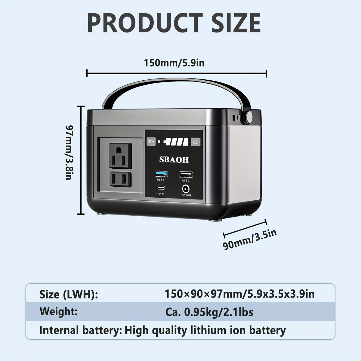 Portable Power Station 88.8WH, SBAOH Solar Power Station Lithium Battery Power Supply 110V AC USB-C Solar Power Station for Camping, Road Trip, Emergency Power Supply Black