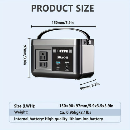 Portable Power Station 88.8WH, SBAOH Solar Power Station Lithium Battery Power Supply 110V AC USB-C Solar Power Station for Camping, Road Trip, Emergency Power Supply Black