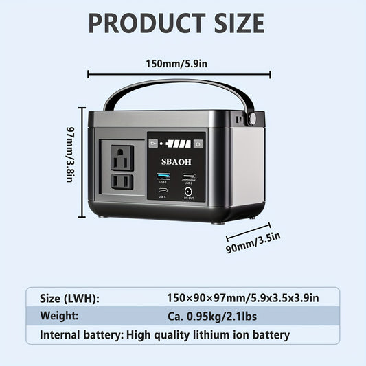 Portable Power Station 88.8WH, SBAOH Solar Power Station Lithium Battery Power Supply 110V AC USB-C Solar Power Station for Camping, Road Trip, Emergency Power Supply Black