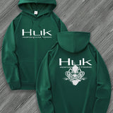 [Trendy Hooded Sweatshirt] HUK PERFORMANCE FISHING Men's Trendy Hooded Sweatshirt | Casual Drawstring Hoodie with Kangaroo Pocket, Geometric Design, All-Season Wear, Regular Fit
