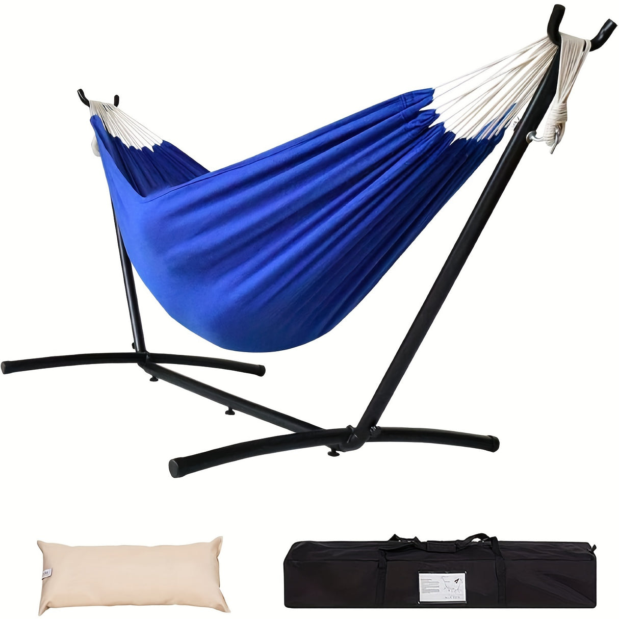 Lazy Daze Hammocks Double Hammock with Space Saving Steel Stand Includes Portable Carrying Case and Head Pillow, 450 Pounds Capacity
