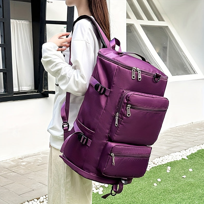 Large Capacity Waterproof Nylon Backpack with Dry/Wet Separation, Shoe Compartment - Adjustable Straps, Multi-Functional Outdoor Hiking and Camping Bag for Men and Women, Purple, Backpack for Travel