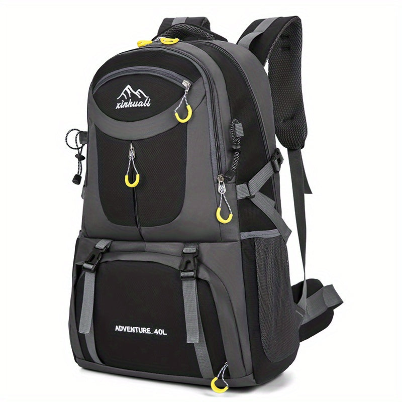 OGEHUAFEE 40L Adventure Backpack - Black with Yellow Accents, Adjustable Straps, Multiple Compartments, Durable Nylon, Ideal for Hiking, Travel, and Everyday Use, Travel Gear | Adjustable Strap Backpack | Durable Zippers