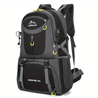 OGEHUAFEE 40L Adventure Backpack - Black with Yellow Accents, Adjustable Straps, Multiple Compartments, Durable Nylon, Ideal for Hiking, Travel, and Everyday Use, Travel Gear | Adjustable Strap Backpack | Durable Zippers