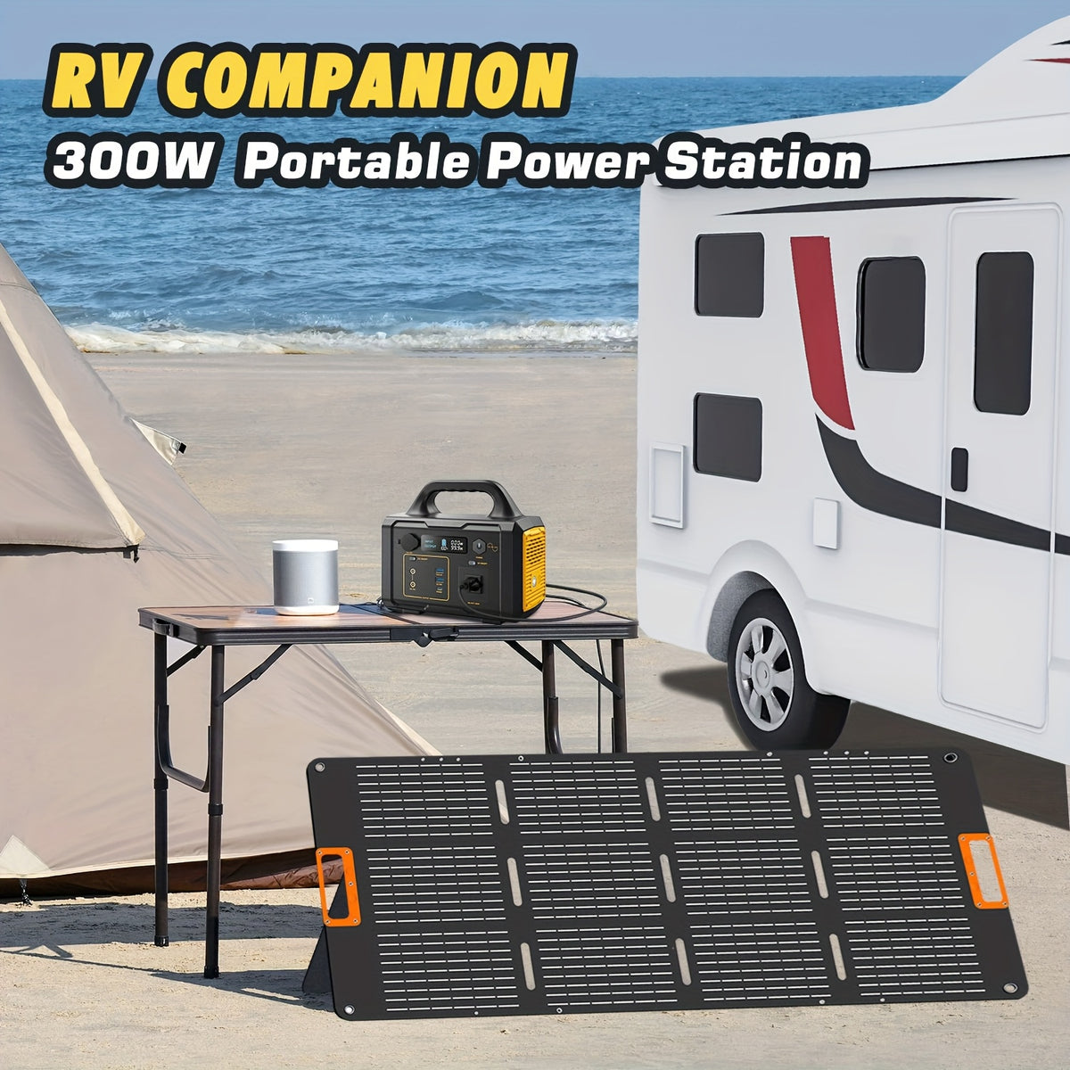 293Wh/300W Portable Power Bank With Solar Panel For Family Emergency Outdoor Hunting Camping RV Trip