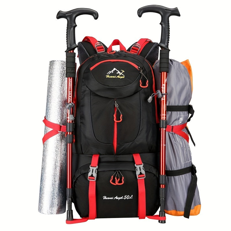 Universal Climbing Backpack, Lightweight Travel, Multifunctional, Hiking, Alphabet Pattern, Hard Shell, Black, with Zipper Closure, Hip Adjustment, Nylon Fabric, Utility Pocket, Cord Embellishment, Wipe with Damp Cloth, for L