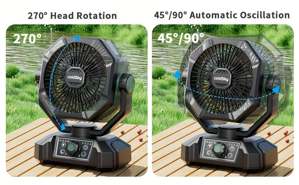 20000mAh Battery Powered Camping Fan - Dual Motor, 8-Speed Remote Control & 4 LED Lanterns, Portable Outdoor Fan with Tent Hook for Camping, Blackouts, Construction Sites