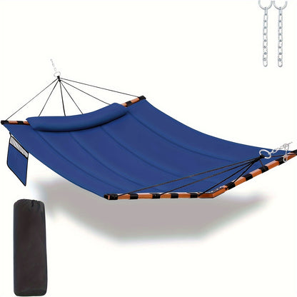 Deluxe 12ft 2-Person Beige Hammock with V-Shaped Hardwood Spreader Bar & Durable Nylon Rope - 450LB Capacity, Quick-Dry Fabric for Patio, Garden, Backyard, Beach & Poolside Relaxation, Hammocks for Outside