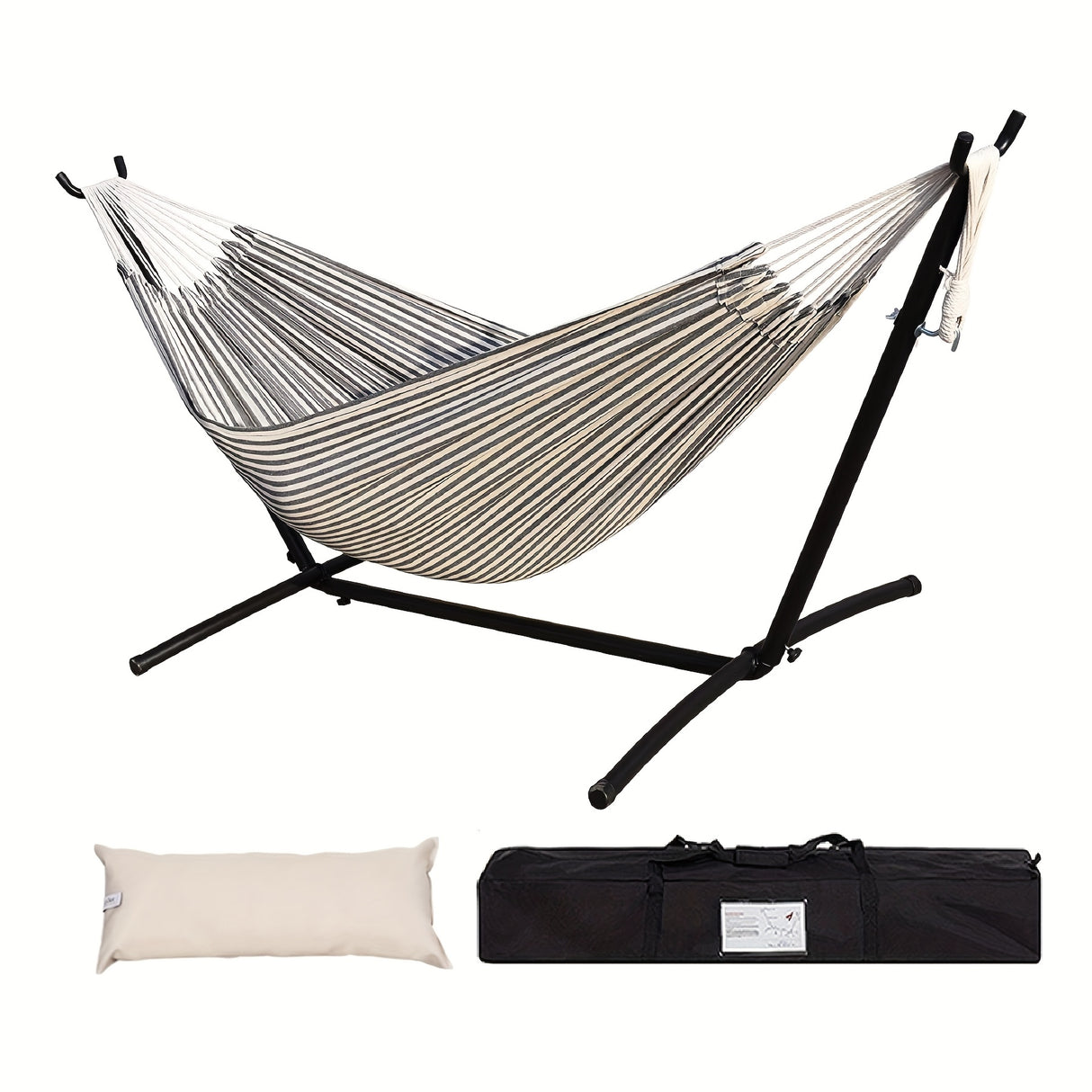 Lazy Daze Hammocks Double Hammock with Space Saving Steel Stand Includes Portable Carrying Case and Head Pillow, 450 Pounds Capacity