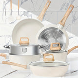 12pcs Nonstick Pots and Pans Set Granite Kitchen Cookware Set Suitable for Induction Electric and Gas Stoves Includes Frying Pans and Saucepans White