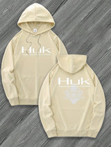 [Trendy Hooded Sweatshirt] HUK PERFORMANCE FISHING Men's Trendy Hooded Sweatshirt | Casual Drawstring Hoodie with Kangaroo Pocket, Geometric Design, All-Season Wear, Regular Fit