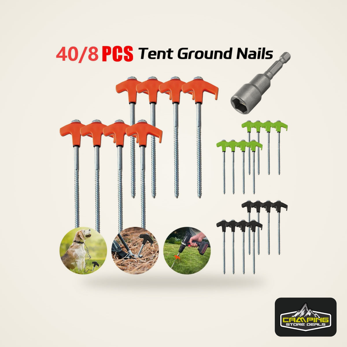 8/24Pcs Camping Pegs Drill In with Hex Socket Stakes Ground Anchors Camping Stakes Tent Ground Nail Screw in Camping Tent Pegs