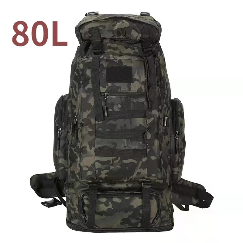 80L Camo Black Mountaineering Backpack Large Capacity Outdoor Bag