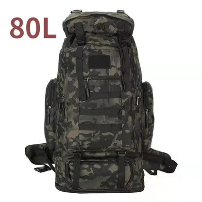 80L Camo Black Mountaineering Backpack Large Capacity Outdoor Bag
