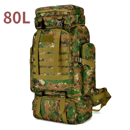 80L Green Military Mountaineering Backpack Outdoor Travel Bag
