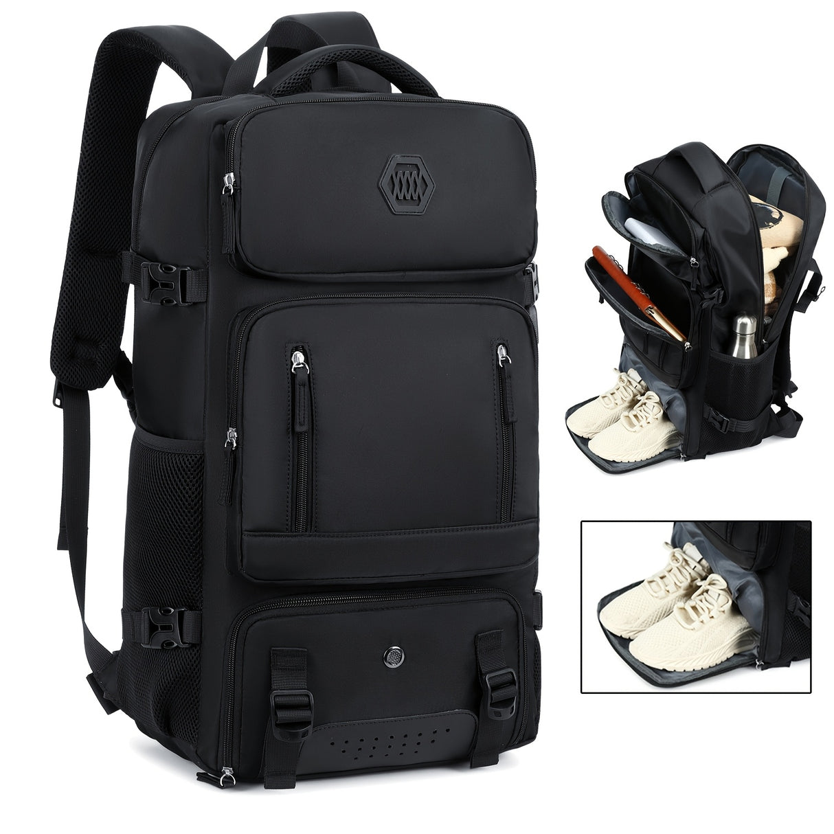 Light Blue Travel Backpack for Men and Women – Fits 17.3" Laptop, Adjustable Straps, Shoe Compartment, Breathable Mesh Back, Durable Polyester for Camping, Hiking, and Travel – Casual, Multipurpose Design