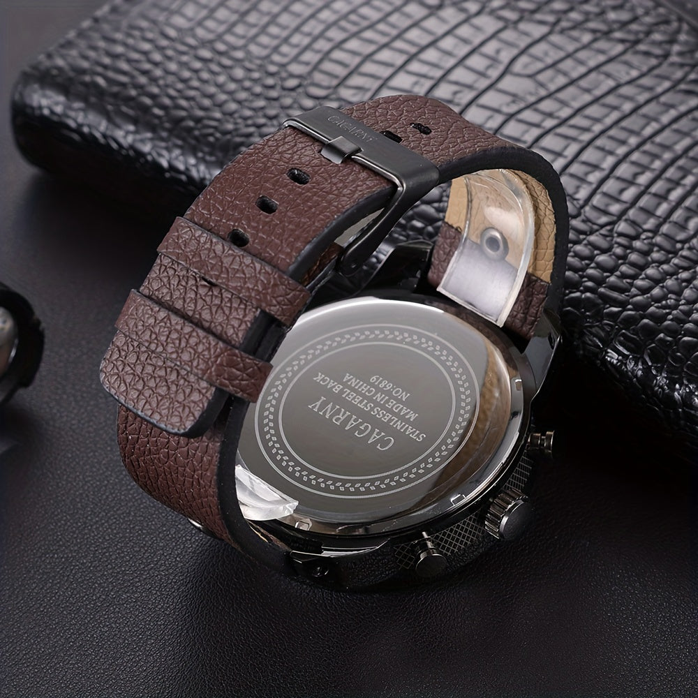 Large Dial Men's Watch - Wrist Watches with Fashion Casual Design, PU Leather Strap, Date Function, Ideal Gift for Him