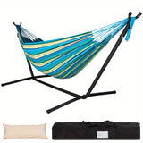 Heavy-Duty 450lb Capacity Double Hammock with Space-Saving Steel Stand - 84"x59" Outdoor/Indoor Durable Canvas & Weather-Resistant Powder Coated Steel Frame, Foldable Design w/Carrying Case & Head Pillow for Camping, Patio, G
