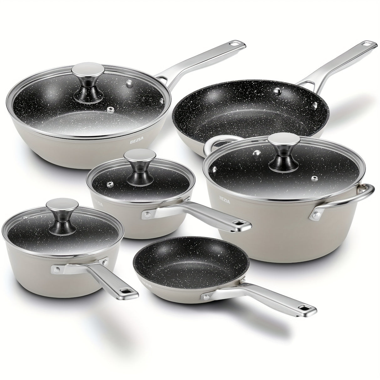 10-Piece Nonstick Induction Cookware Set - Ultra-Durable, Universally Compatible, and Dishwasher Safe - Comprehensive Kitchen Cooking Pan Set with Frying Pans, Saucepans, and Large Stockpot for Everyday Meal Preparation
