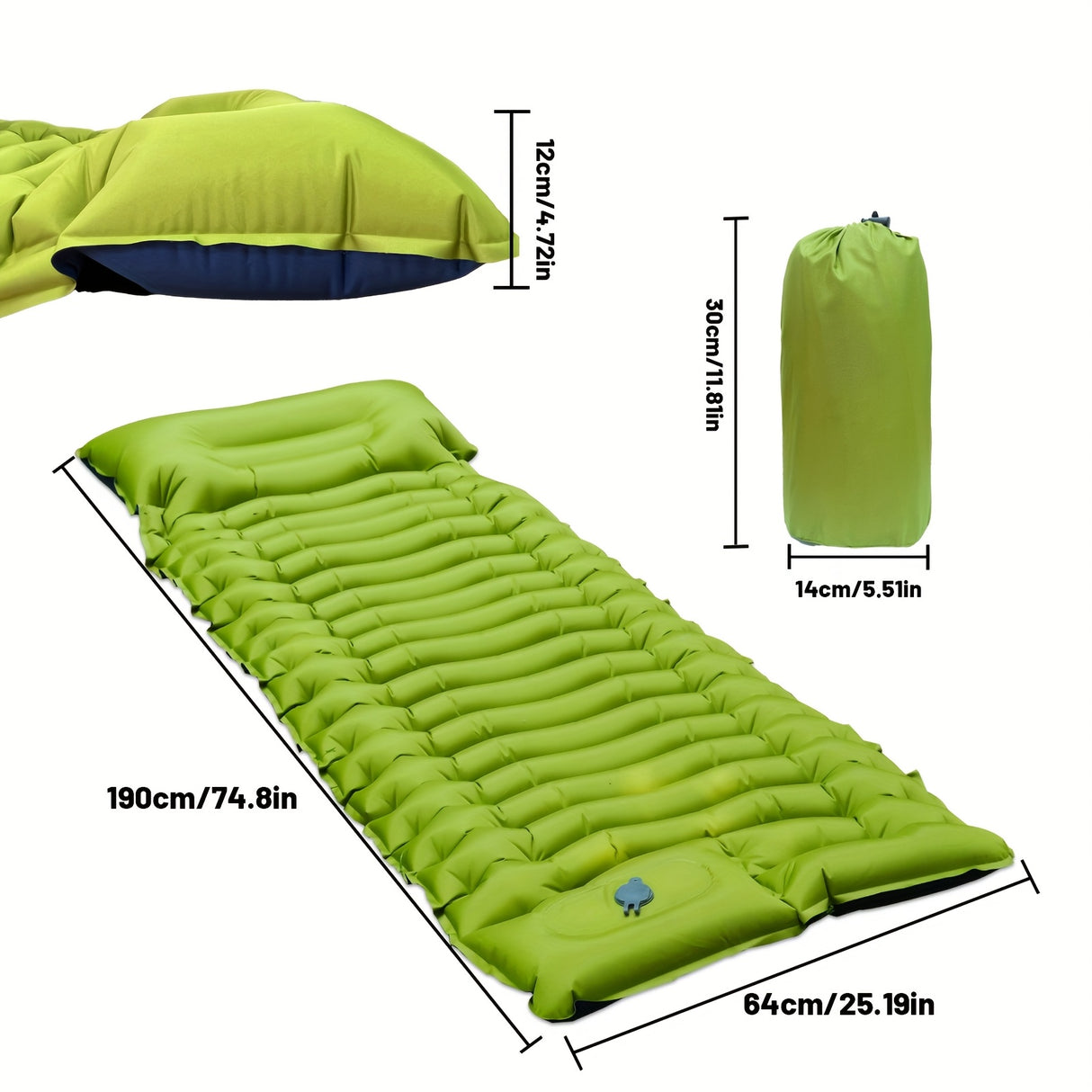 [Portable Camping Bed] Lightweight 1-Person Portable Inflatable Camping Bed | Compact Self-Inflating Outdoor Sleeping Pad with Non-Slip Base, Easy Setup for Camping, Travel, Backyard, Durable Fabric