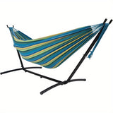 Heavy-Duty 450lb Capacity Double Hammock with Space-Saving Steel Stand - 84"x59" Outdoor/Indoor Durable Canvas & Weather-Resistant Powder Coated Steel Frame, Foldable Design w/Carrying Case & Head Pillow for Camping, Patio, G