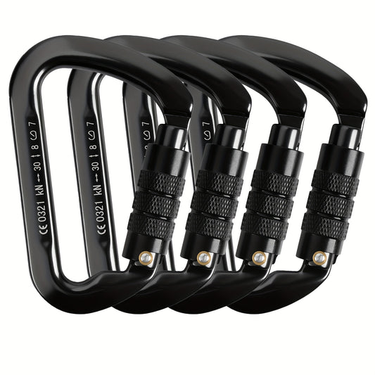 4pcs Heavy Duty 30KN Auto-Locking Carabiners - Lightweight Aluminum, D-Shaped Twist Lock for Hammocks & Outdoor Adventures
