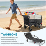 Collapsible Folding Wagon Cart, Convertible beach chair, Large Capacity Camping Wagon, Can hold up to 400 lbs, All Terrain Foldable Wagon, Heavy Duty Utility Wagon Cart For Grocery Outdoor Beach Gardening Shopping Fishing
