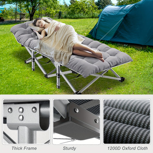 LILYPELLE Folding Camping Cot Bed With 2-Side Mattress, Heavy Duty Sleeping Cot Bed With Carry Bag, Portable Travel Camp Cots For Home, Double Layer Oxford, For Office Nap And Outdoor Beach