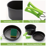16pcs Camping Cookware, Backpacking Compact Camping Cooking Set Camping Pot with Cups Plates Forks Knives Spoons, Camping Pots and Pans Set for Backpacking, Outdoor Cooking