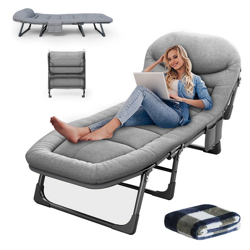 Adult Sleeping Cots/Camping Cots - 6 Adjustable Positions, Foldable Poldable Folding Cot with Blanket, 550lbs Heavy Duty Cot Bed for Camp, Travel, Room, Office