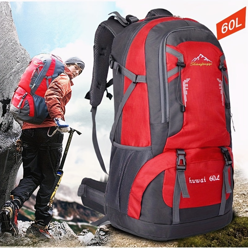 15.85gal Hiking Backpack – Durable Nylon Travel Bag with Shoe Compartment & Bottle Holder