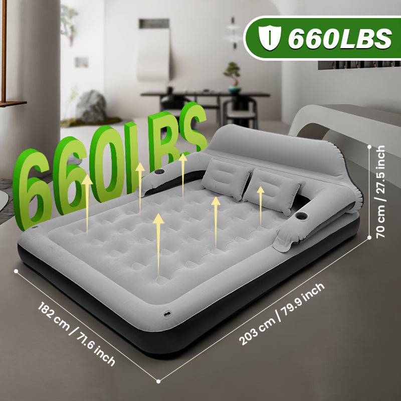 [Automatic Inflatable Mattress] Automatic Double Bed Inflatable Mattress with Backrest Pillow | Portable Air Cushion Outdoor Camping Home Inflatable Mattress Bed with Inflatable Pump