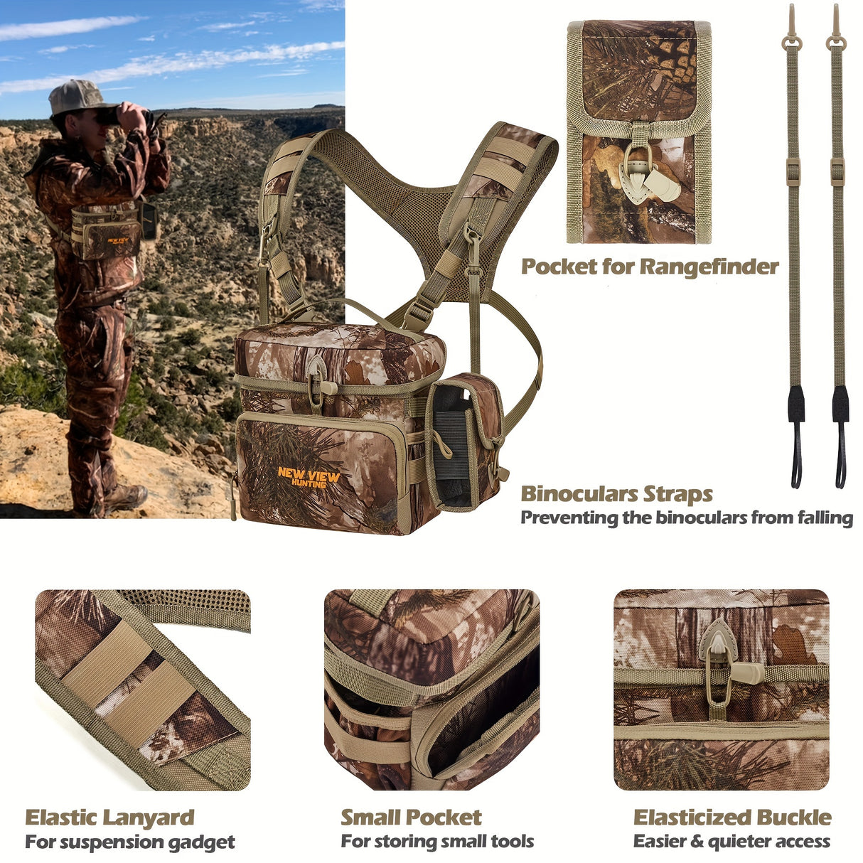 NEW VIEW Adjustable Outdoor Vest Bag For Men, Breathable Chest Bag With Handle, Camouflage Camping Bag Hiking Bag Mountaineering Bag For Wilderness Enthusiast, Explorer