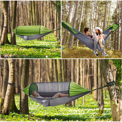 Camping Hammock, Hammock with Mosquito Net 118" x 71" Portable 2 Person Hammock Lightweight Hammocks Tent with Tree Straps for Backpacking Hiking Backyard Camping Outdoor