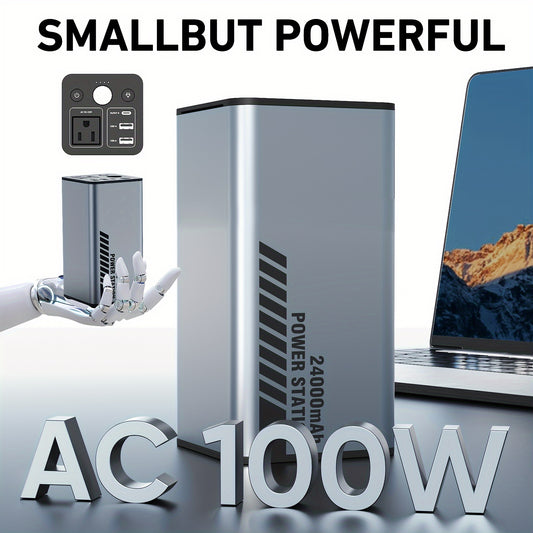 100W Portable Power Station with AC Outlet, 24000mAh/88.8Wh High-Capacity Battery, 110V/220V Dual Voltage, Compact & Lightweight Design for Camping, Home, Office, and Outdoor Use, Portable Charger